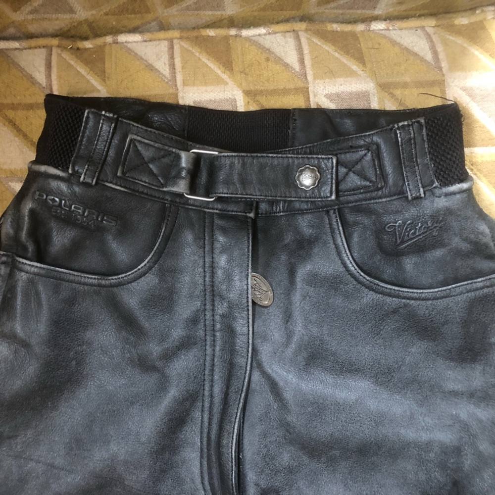 SOLD Vintage Victory Polaris High Waist Black Leather Motorcycle Pants